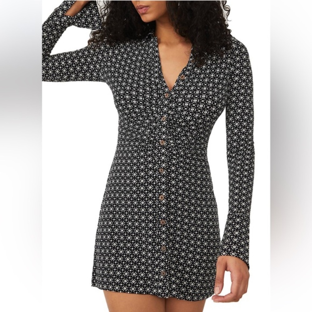Free People Shayla Long Sleeve Mini dress In Vintage Combo, size M